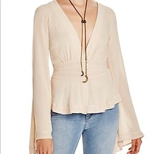 FREE PEOPLE 'Boho' Crepe Blouse in Tan / Orange